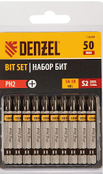 Бита Denzel PH2 магнитная 50 мм сталь S2 повышенной прочности (10 шт.) 11649